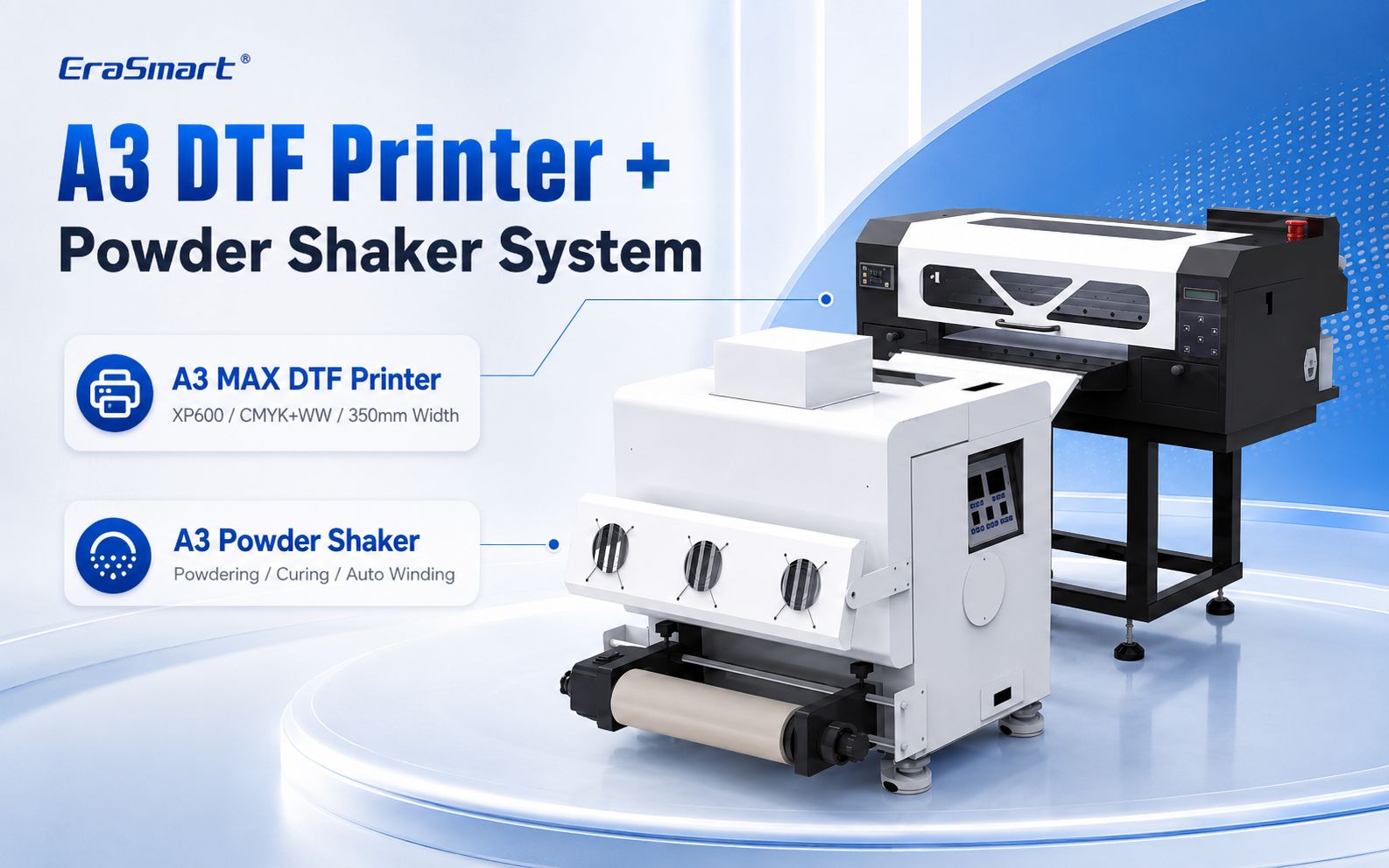 A3 MAX DTF printer and A3 powder shaker system