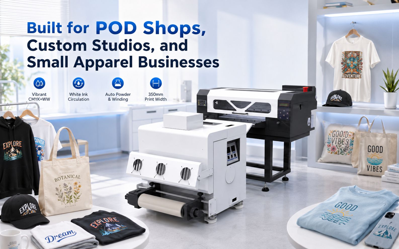 DTF printer for POD shops and small apparel businesses